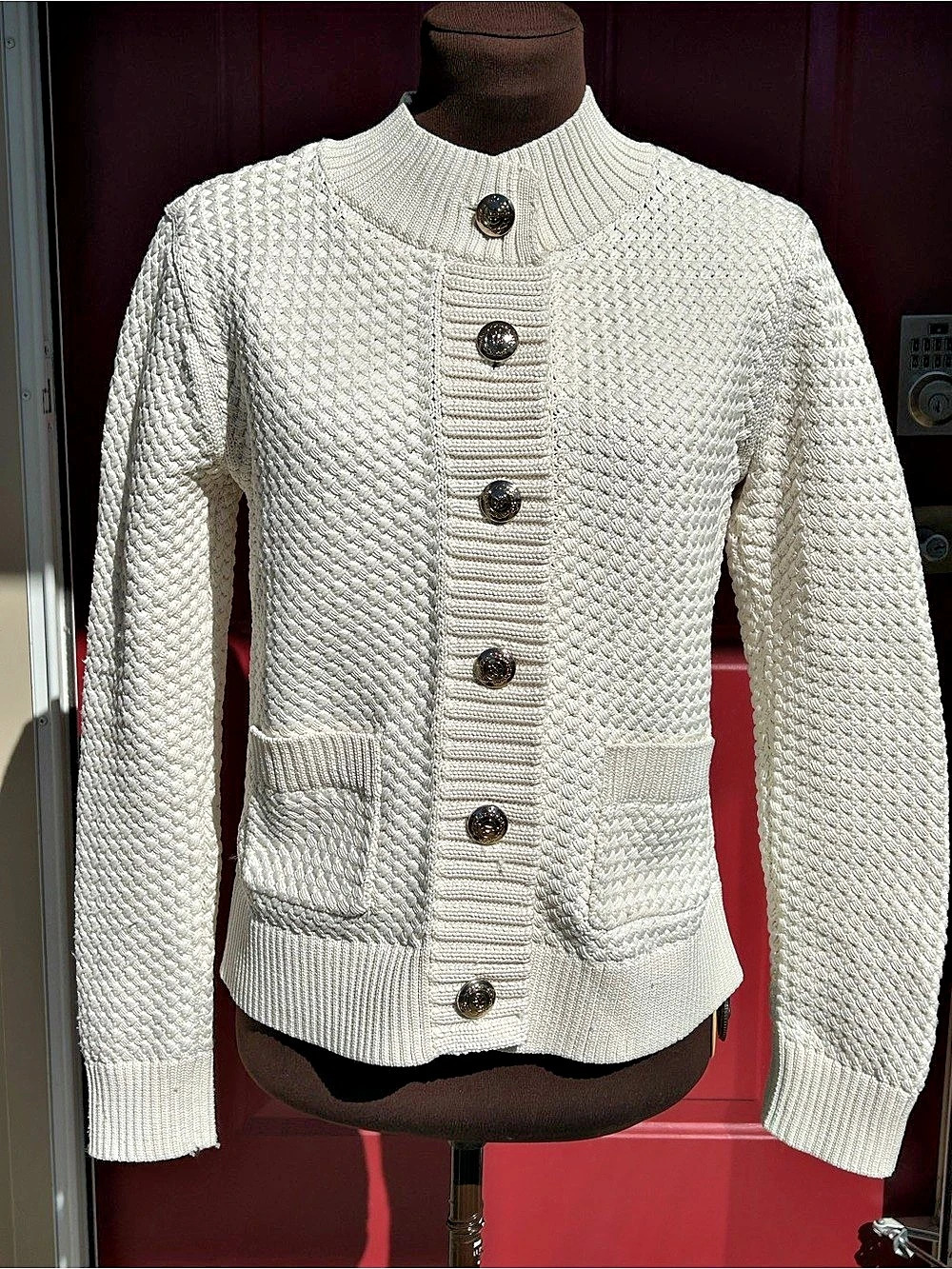 TALBOTS sS Textured Mockneck Cardigan-cream-sold out on website-looks NEW!